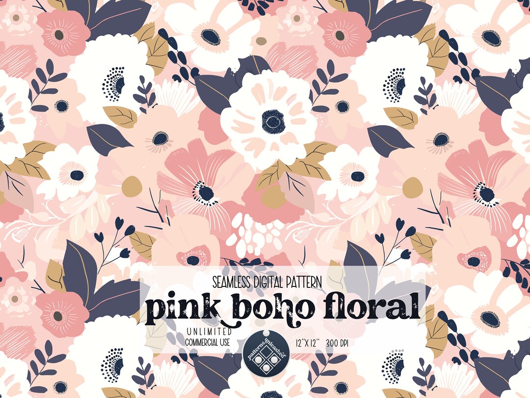 Pink Boho Floral Digital Seamless Pattern Unlimited Commercial Use ...