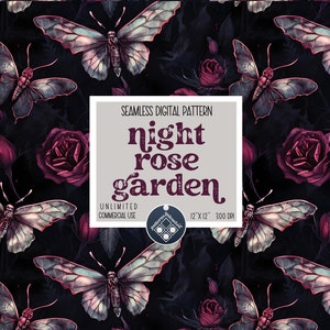 Night Rose Garden seamless pattern Unlimited Commercial Use digital print file instant download Sublimation POD