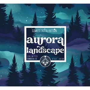 Aurora Nordlichter Landschaft nahtlose Muster Unbegrenzte kommerzielle Nutzung Digitaldruck Datei sofortiger Download Sublimation POD magische Nacht