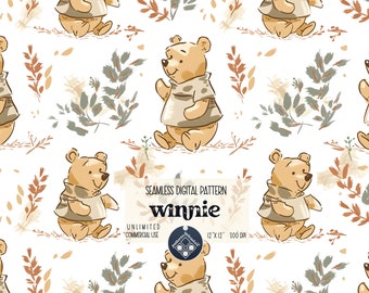 Winnie sömlöst mönster Obegränsad kommersiell användning digital tryckfil direktnedladdning Sublimering POD för Winnie Bear inspirerad upprepning