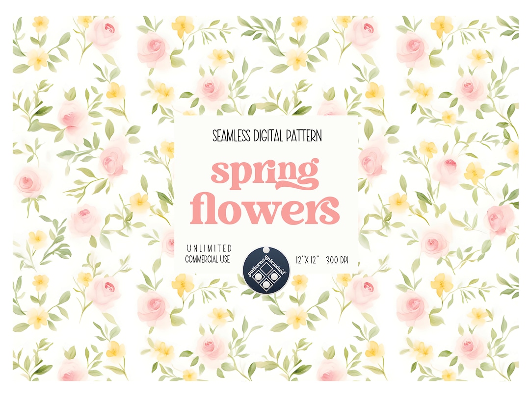 Spring Flowers Seamless Pattern Unlimited Commercial Use Digital File ...