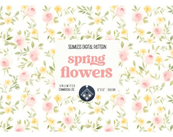 Spring flowers seamless pattern Unlimited Commercial Use digital file instant download Sublimation POD floral watercolor repeat