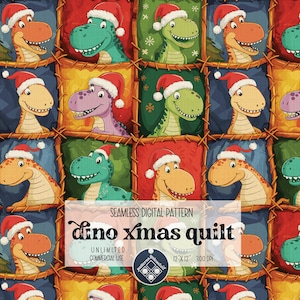 Dino Quilt Weihnachten Digitales Nahtloses Muster Unlimitierte kommerzielle Nutzung Druckdatei Sofort-Download-Datei zum Drucken auf Stoff Dinosaurier
