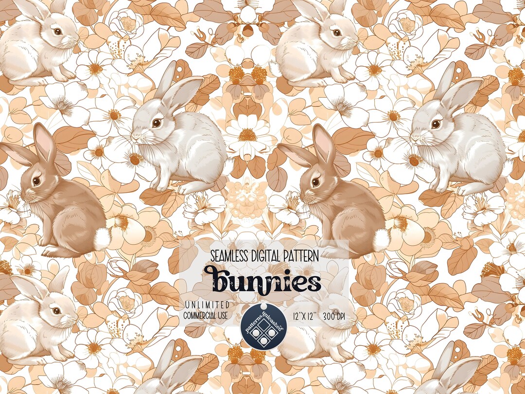 Bunnies Seamless Digital Pattern Unlimited Commercial Use Digital Print ...