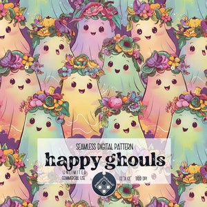 Halloween Ghouls Digital Seamless Pattern, utilisation commerciale illimitée, téléchargement immédiat du fichier pour l'impression sur tissu
