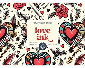 Love ink seamless pattern Unlimited Commercial Use digital print file instant download Sublimation POD love valentine's day repeat