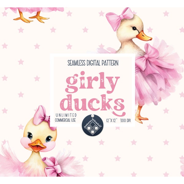 Cute ducks in tutus seamless pattern Unlimited Commercial Use digital print file instant download Sublimation POD pink ducklings baby file