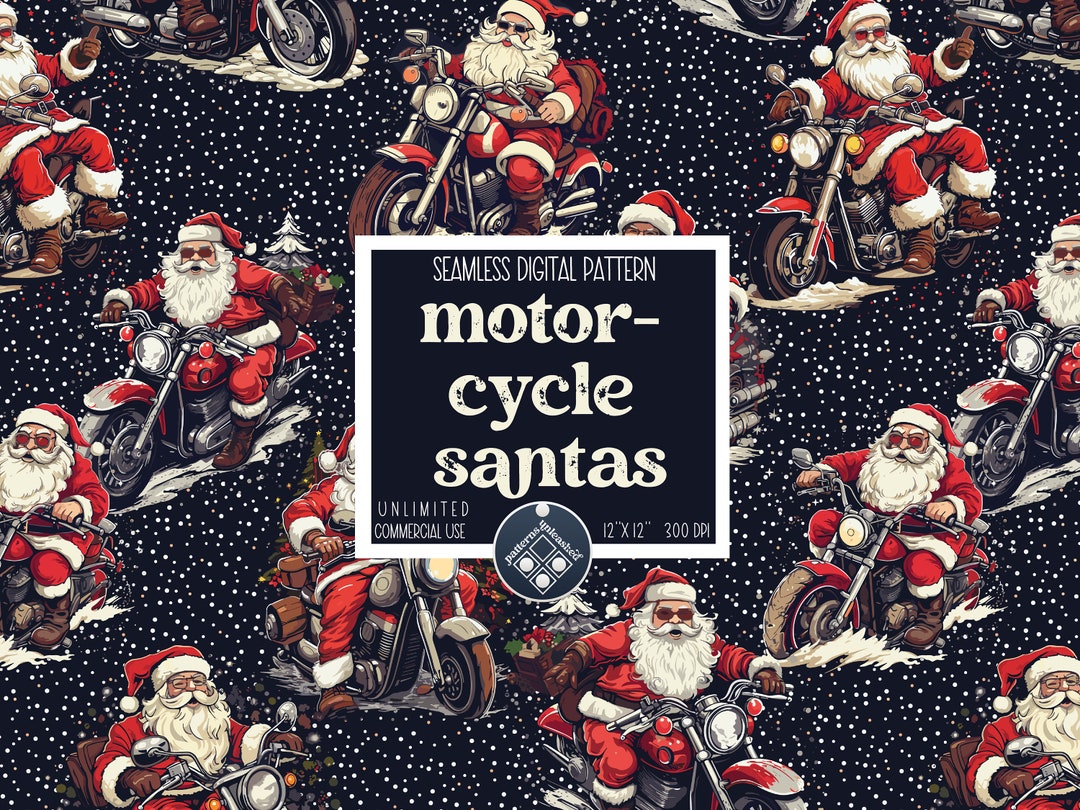 Christmas Motorcycle Santas Seamless Pattern Unlimited Etsy