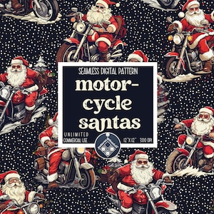 Christmas Motorcycle Santas seamless pattern Unlimited Commercial Use instant download digital file funny xmas pattern fabric design men