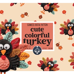 Cute colorful thanksgiving turkey seamless pattern Unlimited Commercial Use instant download Sublimation autumn cute animals nr.2