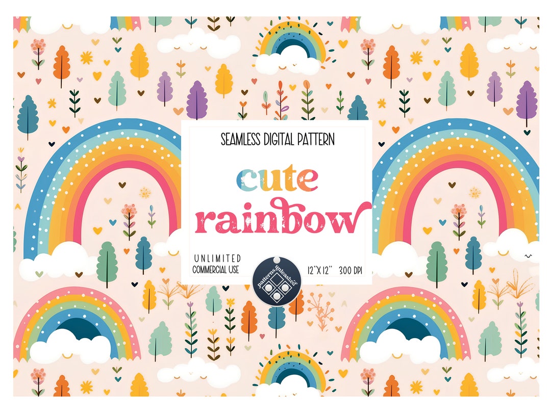 Cute Rainbow Boho Seamless Pattern Unlimited Commercial Use Instant ...