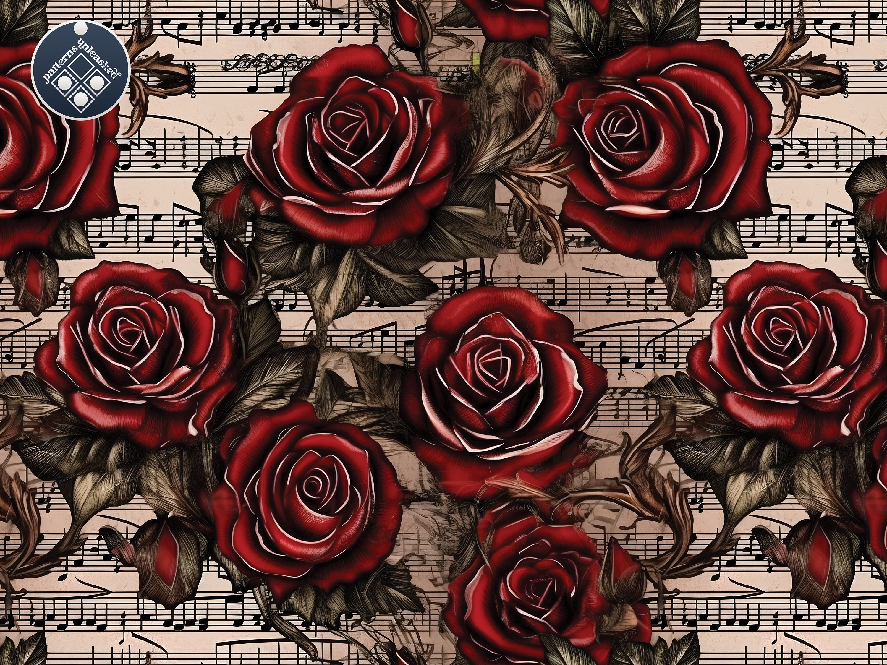 Musical Notes and Roses Seamless Pattern Unlimited Commercial Use ...