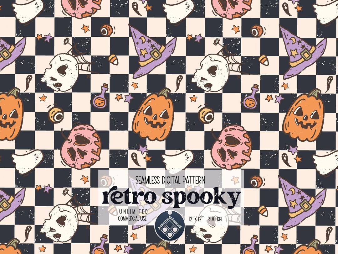Retro Halloween Digital Seamless Pattern Unlimited Commercial Use Print ...