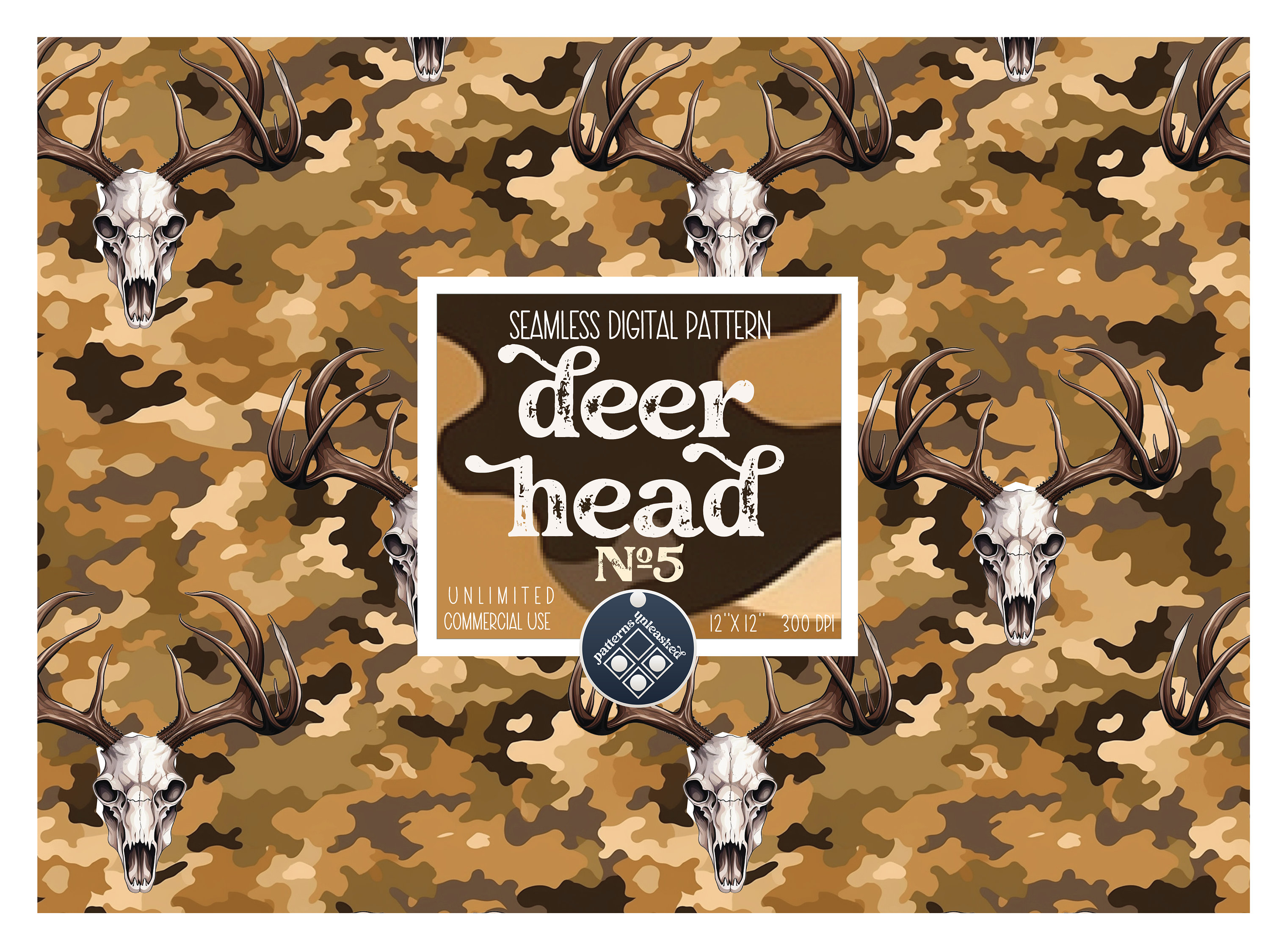 Deer head seamless pattern clipart set Unlimited Commercial Use digital print file instant download Sublimation POD antlers hunting men hunt