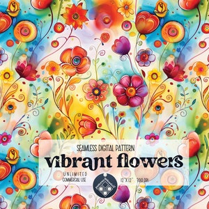 Vibrant Watercolor Floral digital seamless pattern Unlimited Commercial Use digital print file instant download file for printing on fabric