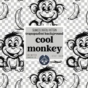Affe cool nahtlose Muster Unbegrenzte kommerzielle Nutzung Digitaldruck-Datei Sofort-Download Sublimation POD transparenten Hintergrund