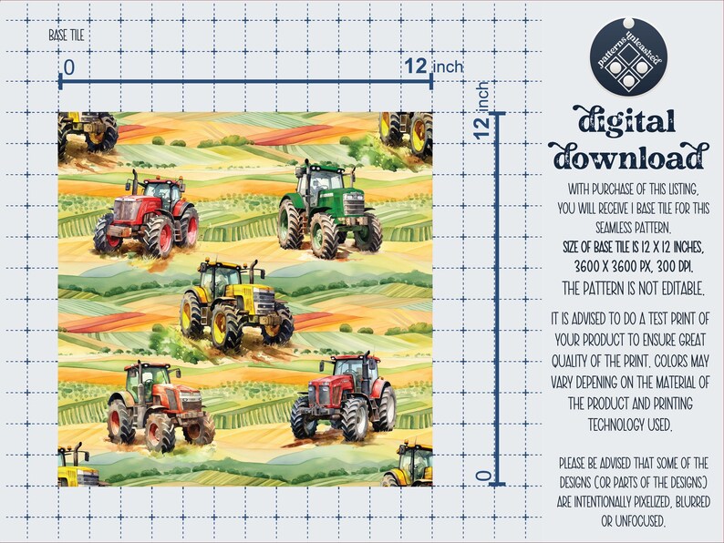 Tractors Seamless Pattern Unlimited Commercial Use Digital Print File ...