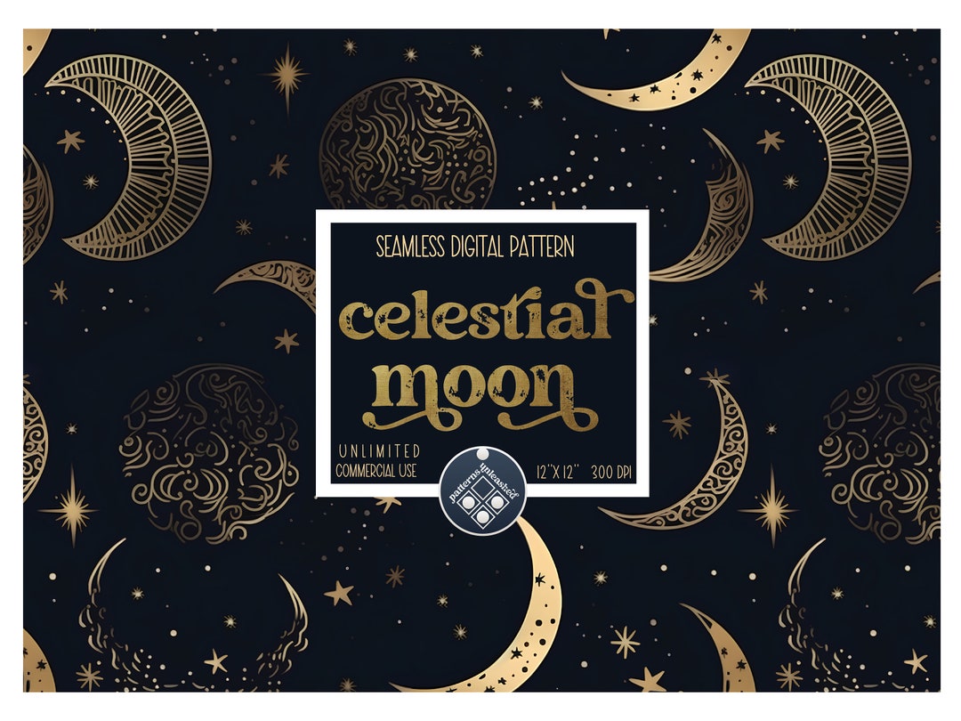 Celestial Moon Seamless Pattern Unlimited Commercial Use Digital Print ...