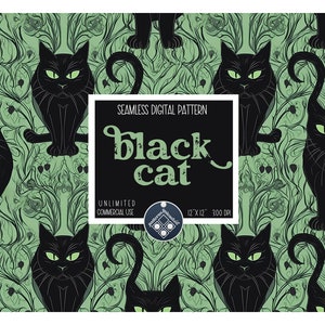Halloween black cat digital paper seamless pattern Unlimited Commercial Use instant download spooky designs POD fabric printing decoration