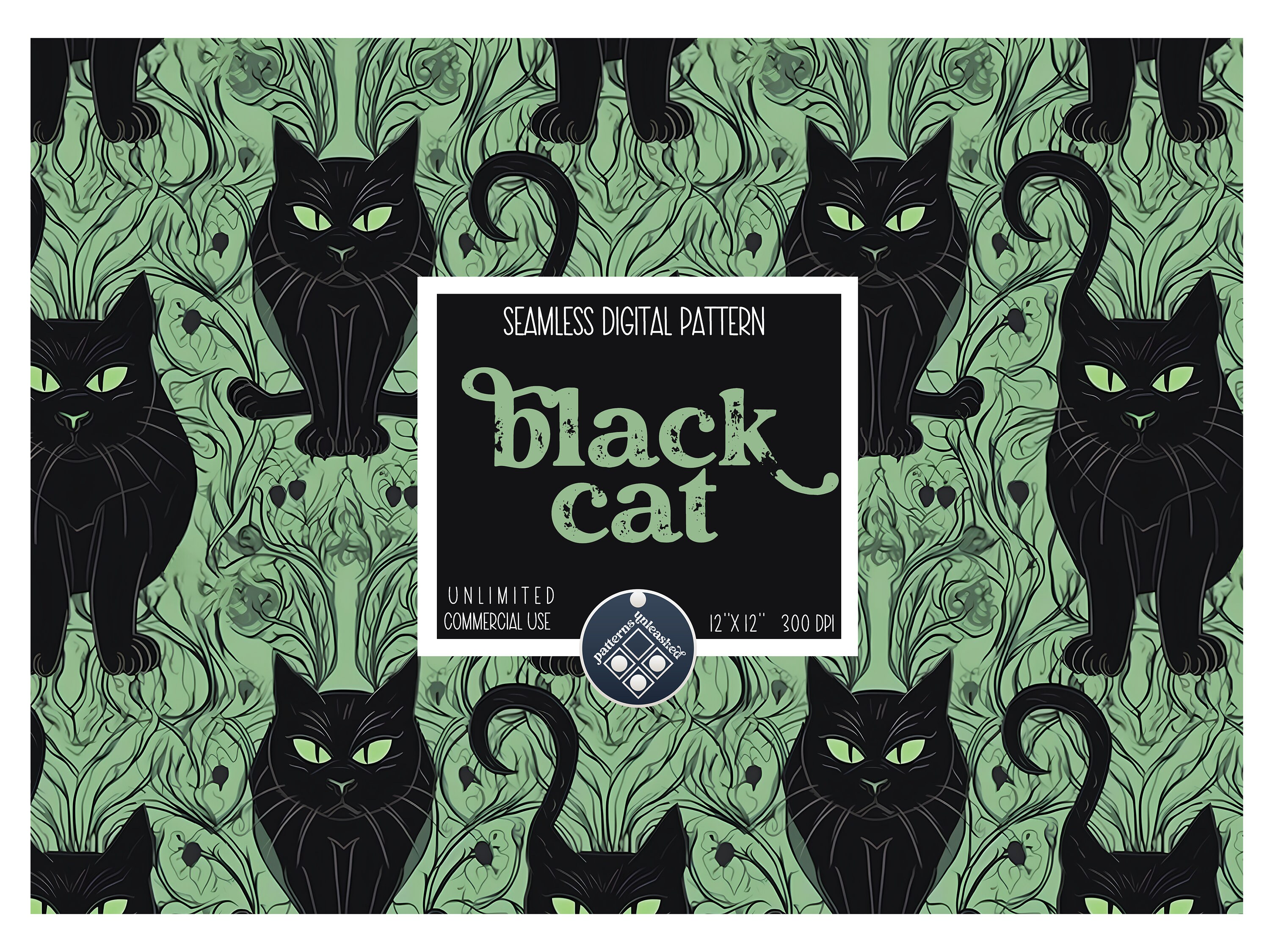 Halloween Black Cat Digital Paper Seamless Pattern Unlimited Commercial ...