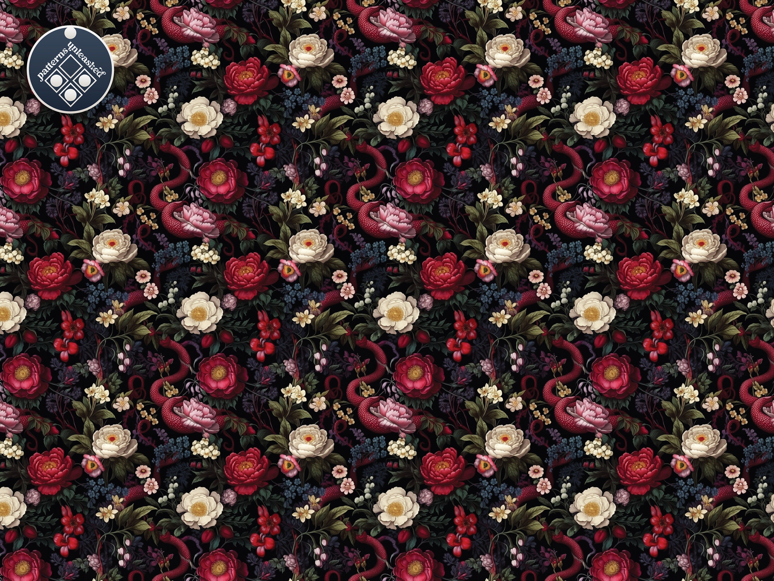 Snake Night Garden Seamless Pattern Unlimited Commercial Use Digital ...