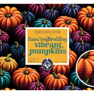 Zucche finte Ricamo senza cuciture Modello illimitato per uso commerciale Download immediato Sublimazione design autunnale colorato autunno del Ringraziamento