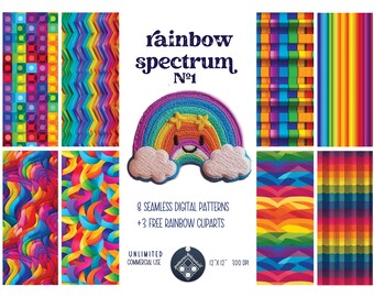 Patrón sin costuras arco iris Papel digital Uso comercial ilimitado archivo de impresión digital descarga instantánea Sublimación POD mes del orgullo LGBT