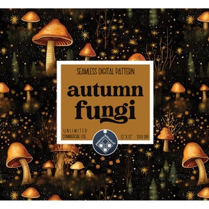 Mushrooms seamless pattern Unlimited Commercial Use digital print file instant download Sublimation POD mystical witch fungi dark autumn