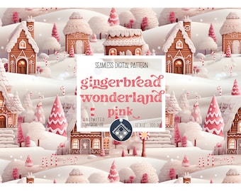 Weihnachten Lebkuchen Wunderland rosa nahtlose Muster unbegrenzte kommerzielle Nutzung sofortiger Download POD digitale Datei Weihnachten wiederholen Druck Verpackung