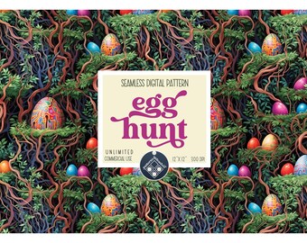 イースターのシームレスなパターン 無制限の商用利用 デジタルプリントファイル 即時ダウンロード 昇華 POD エッグハント