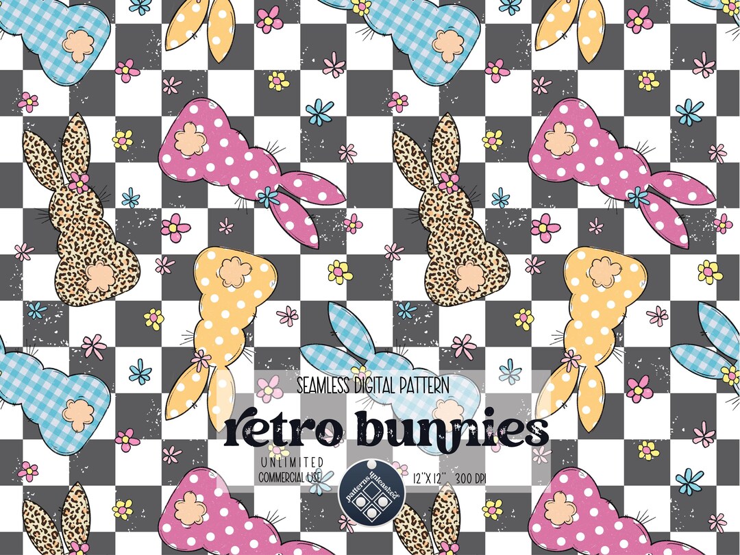 Retro Bunnies Digital Seamless Pattern Unlimited Commercial Use Print ...