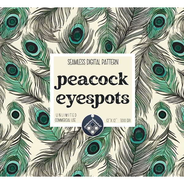 Peacock eyespots seamless pattern Unlimited Commercial Use digital print file instant download Sublimation POD boho peacock feathes beige