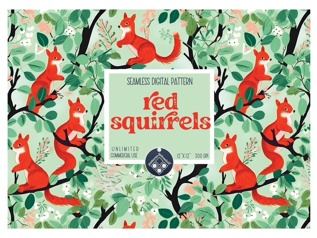 Red Squirrels Seamless Pattern Unlimited Commercial Use Digital Print ...