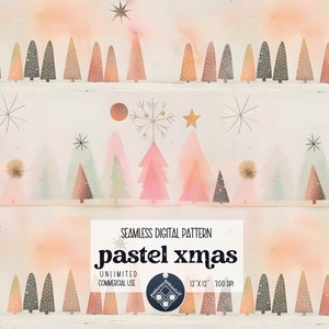 Pastel Christmas Digital Seamless Pattern Unlimited Commercial Use print file instant download file for printing on fabric Pink Xmas