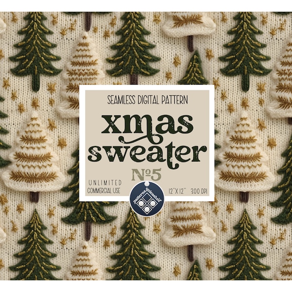 Christmas sweater seamless pattern Unlimited Commercial Use instant download digital file xmas cute design faux knit texture for POD fabric