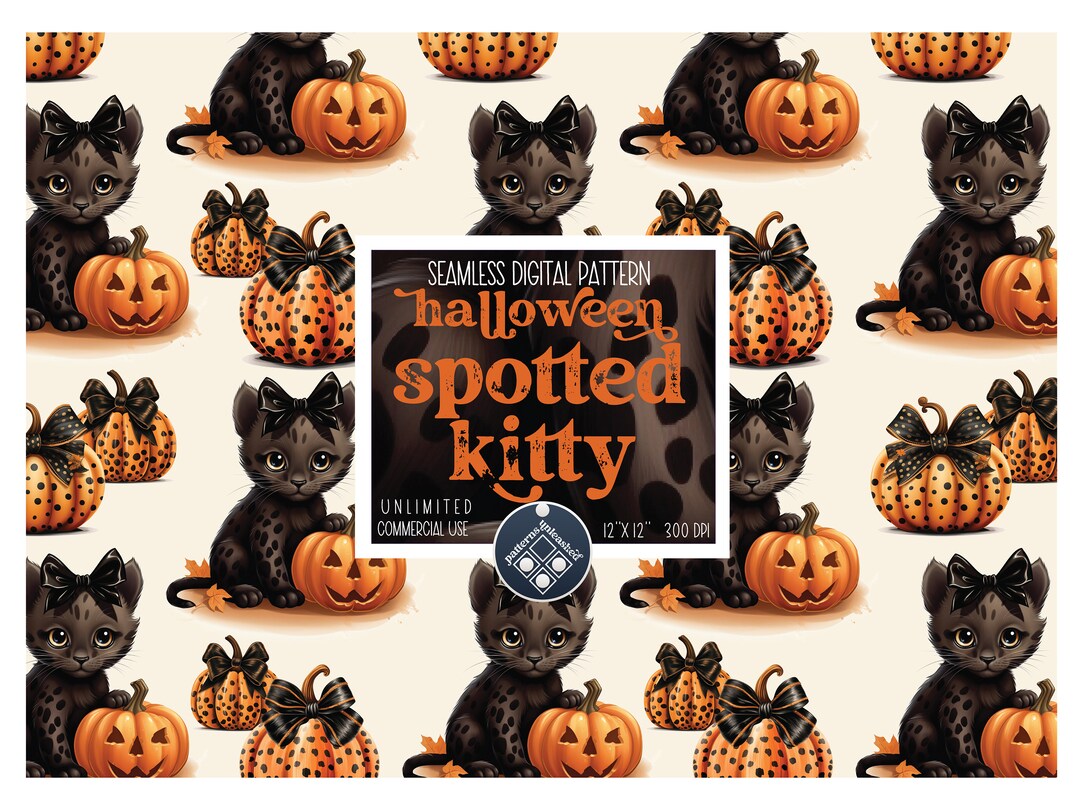 Cute Halloween Spotted Kitty Digital Paper Seamless Pattern Unlimited ...