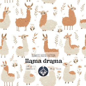 Llama Drama Seamless Pattern Unlimited Commercial Use digital file instant download Sublimation gender neutral for fabric with funny animal