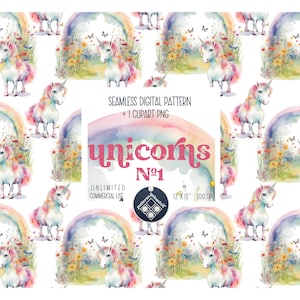 Einhorn Regenbogen digitales Papier nahtlose Muster und Clipart unbegrenzte kommerzielle Nutzung sofortiger Download Sublimation Magie Baby Muster png