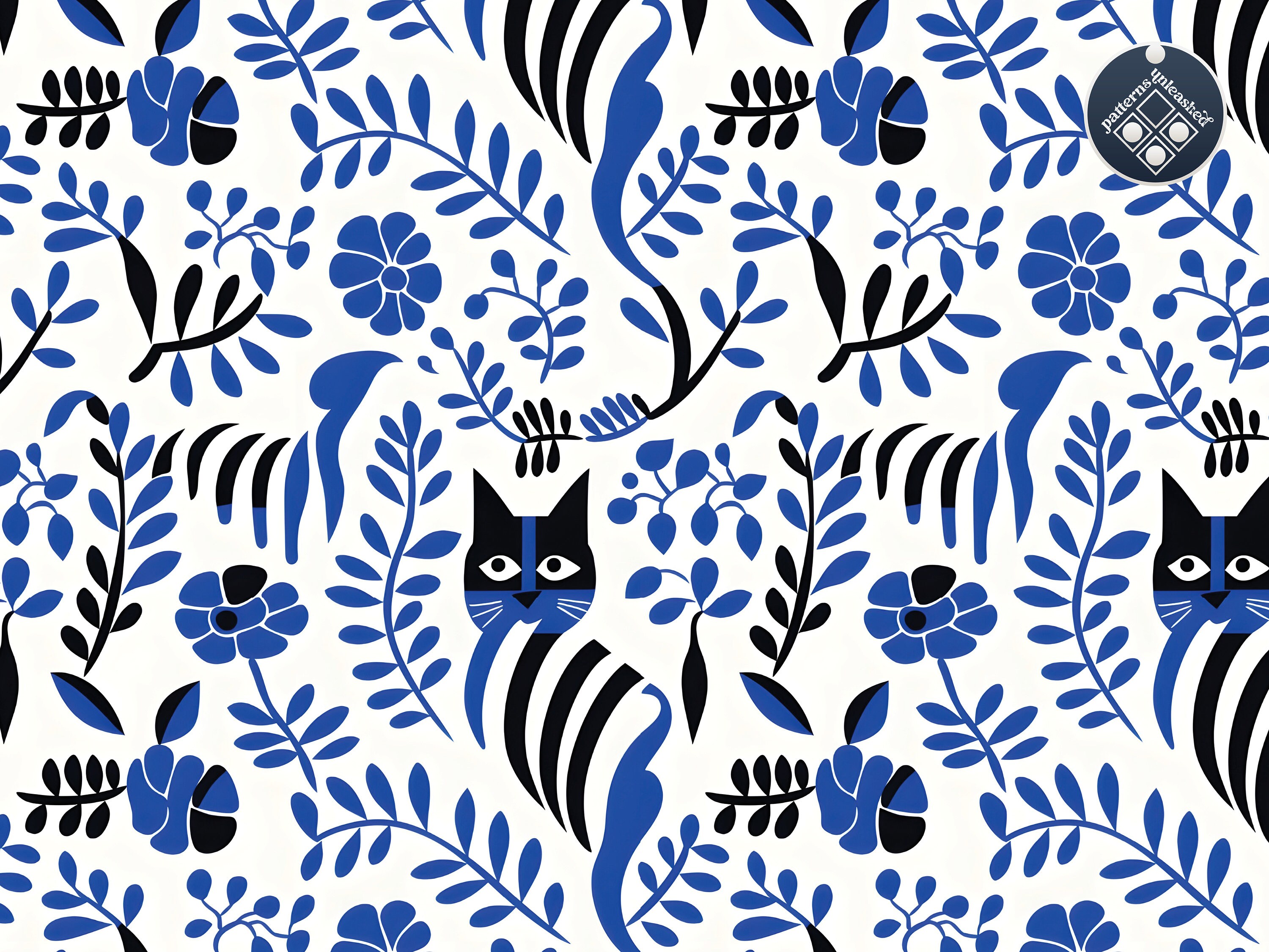 Cat and Flowers Seamless Pattern Unlimited Commercial Use Digital Print ...