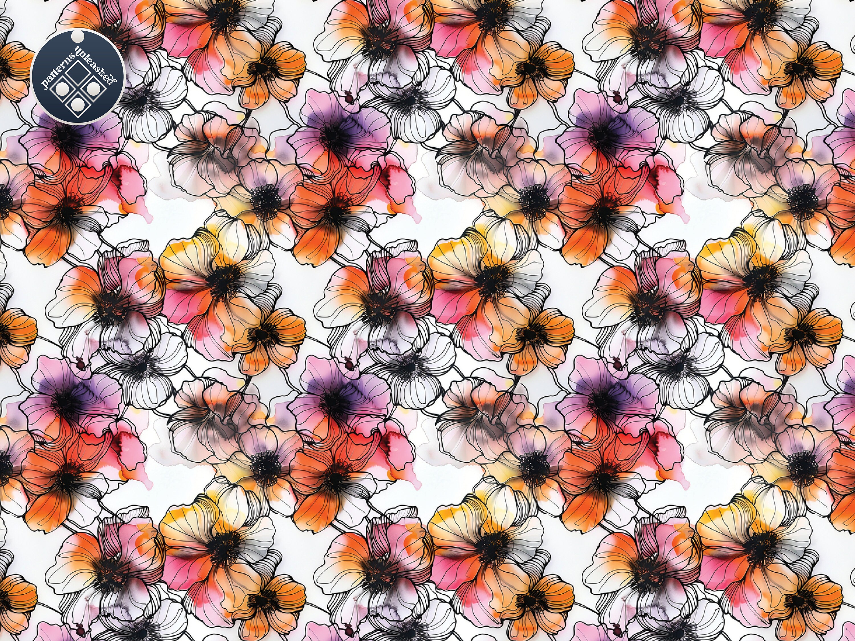 Ink Floral Digital Seamless Pattern Unlimited Commercial Use Digital ...