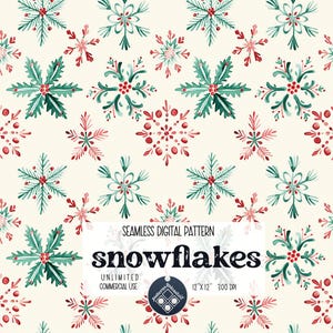 Weihnachten Schneeflocken Digitales Nahtloses Muster Unlimitierte kommerzielle Nutzung Druckdatei Sofort-Download-Datei für den Druck auf Stoff Aquarell