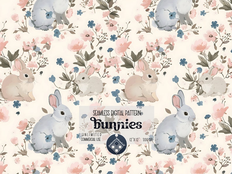 Bunnies Seamless Digital Pattern Unlimited Commercial Use Digital Print ...