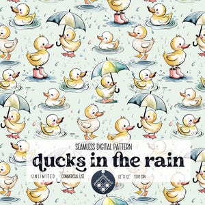 Ducks in Rain seamless pattern Unlimited Commercial Use digital print file instant download Sublimation POD cute ducklings neutral file