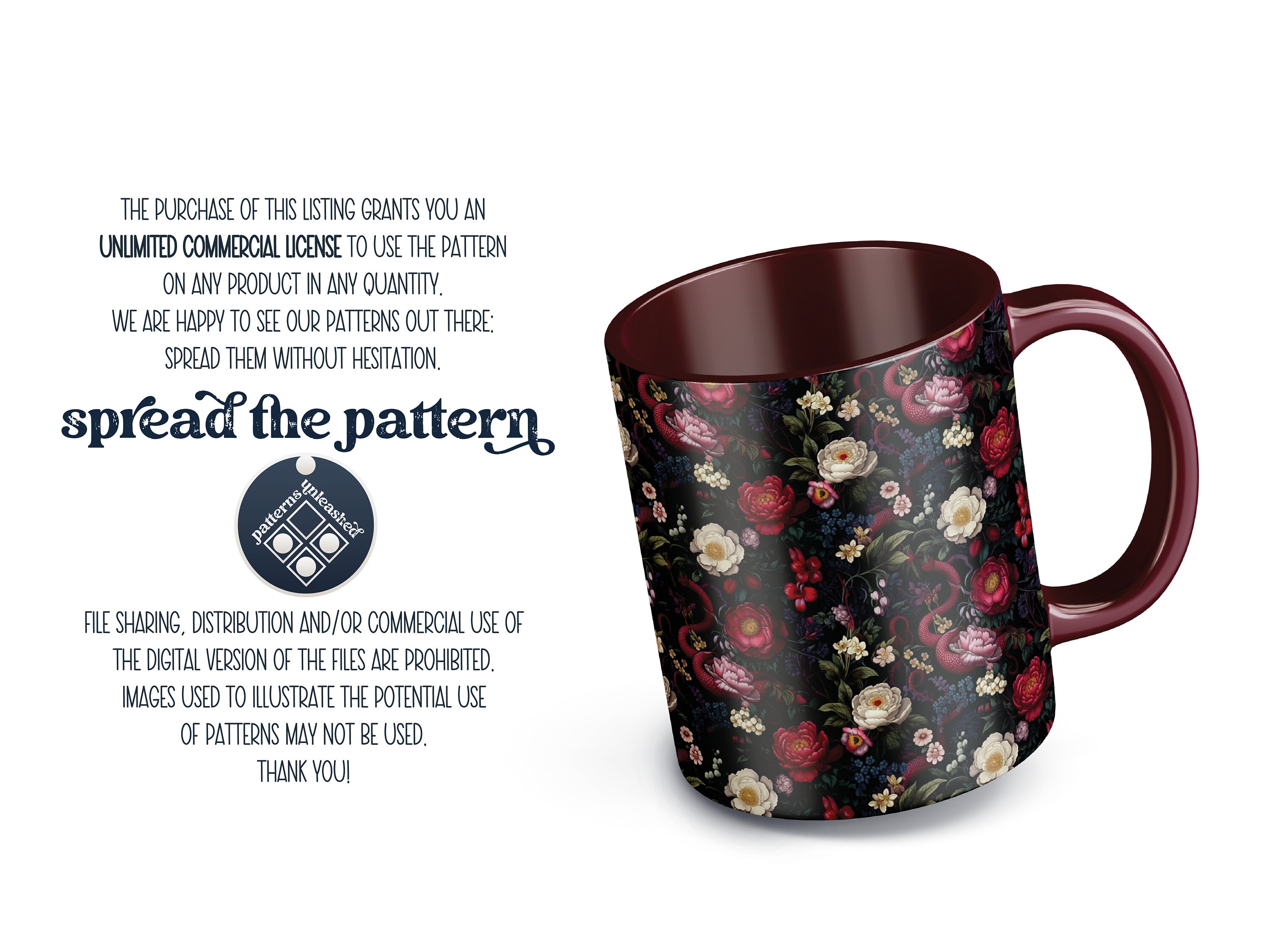 Snake Night Garden Seamless Pattern Unlimited Commercial Use Digital ...