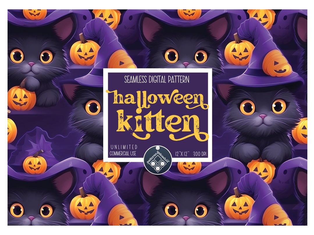 Cute Halloween Kitten Digital Paper Seamless Pattern Unlimited Etsy
