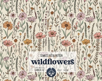 Bohemian Wildflowers digital seamless pattern Unlimited Commercial Use digital print file instant download file for printing on fabric / POD