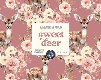 Deer sweet seamless pattern Unlimited Commercial Use digital print file instant download Sublimation POD variation 3