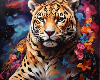 jaguar print wall art Jaguar Art Print Cosmic Jaguar Illustration Big Cats Night Fantasy art painting
