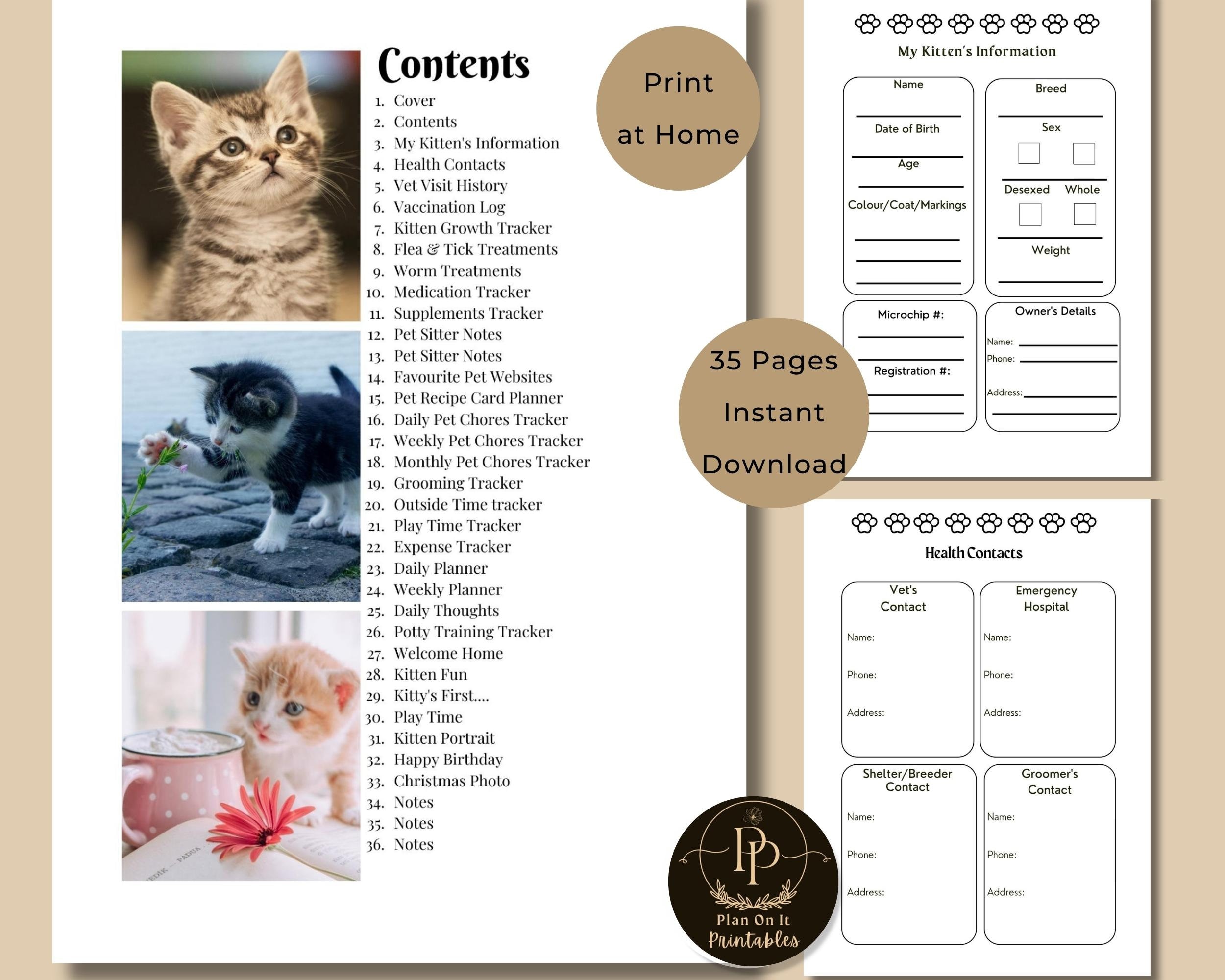 New Kitten Planner Printable Pet Organizer Kitten Checklist - Etsy