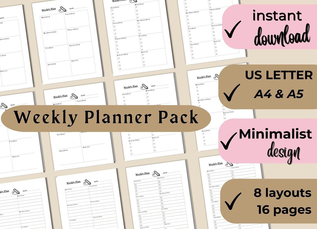 Weekly Planner Printable to Do List, 16page Minimal Weekly Schedule ...